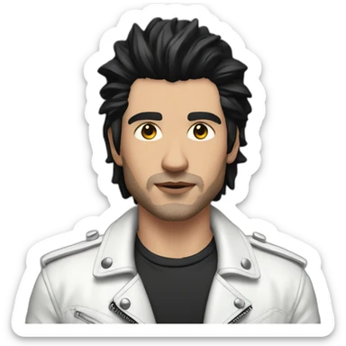 Punk male,dark hair, with white leather jacket,pink tshirt sticker