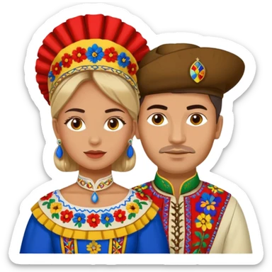 An woman dressed in a national Romanian costume and a men right next to her dressed in a Romanian national costume sticker