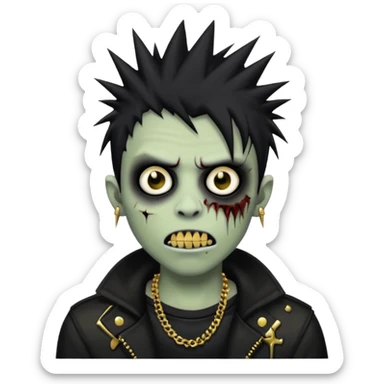 zombie emo black boy emoji with spiky hair and gold grillz sticker