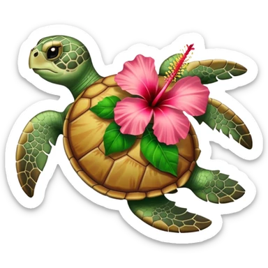 Sea turtle with a hibiscus flower sticker