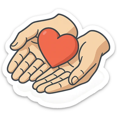 heart in hands, hands cupped, 2D isometric style, very detailed drawing, detailed shadows and highlights, clean contours, soft lighting, transparent background sticker