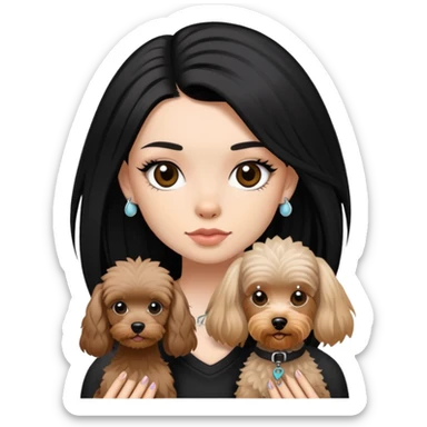 girl with long black  straight hair and tattoos and a  white Yorkshire and a brown poodle sticker