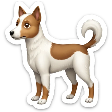 a full body large white parson russell looking dog the size of a kelpie with light brown ears and a light brown patch on one eye and a large snout sticker