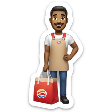 A Burger King cashier with a bag of Burgers sticker