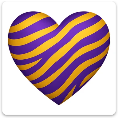 Remove any tiger imagery and only show large purple and gold tiger stripes on the heart. Make the stripes larger and more prominent. The style should maintain the look of the original image while focusing on the purple and gold tiger stripes on the heart only. sticker