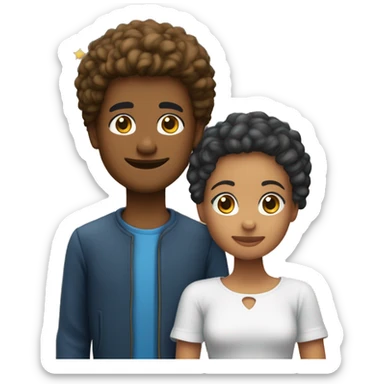 un ragazzo mulatto e una ragazza bianca con i capelli castani guardano le stelle su un prato sticker