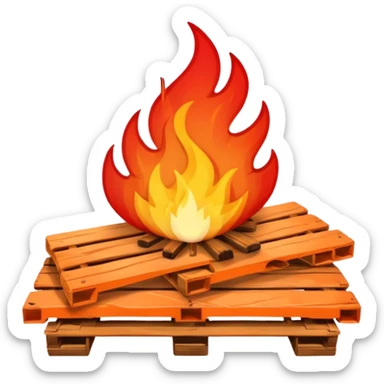 emoji of a pallet bonfire, stylized flames, wooden slats, cute and expressive, minimal sticker