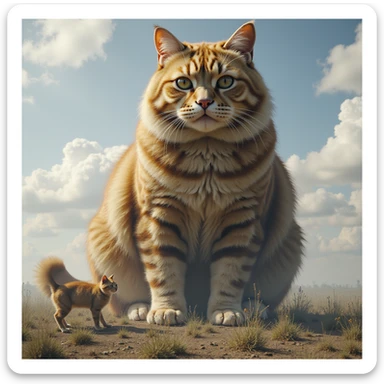 the world's biggest cat, towering over normal cats, photorealistic style sticker