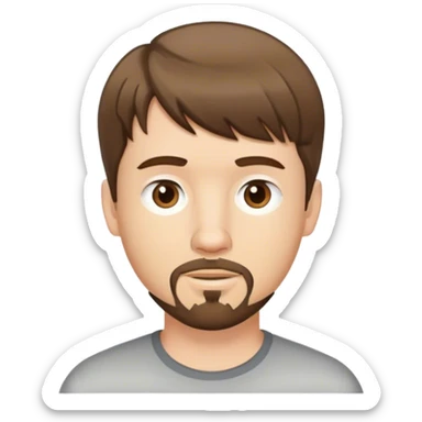  white male, short medium brown colored hair with bangs and goatee,  sticker