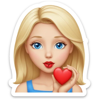 Une femme blonde yeux bleus qui envoi un bisous cœur sticker