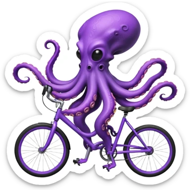 tentacle alien riding a bicycle, octopus-like alien using tentacles to steer, weird but cute anatomy, sci-fi fantasy vibe, 3D cartoon, mobile game icon style, clean background, no text, no watermark
 sticker