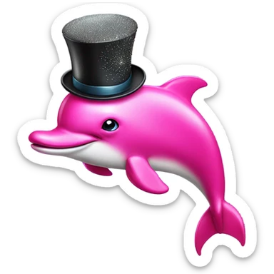 Hot pink dolphin with a top hat and monocle and glitter  sticker
