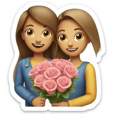  girl and her bestfriend making a heart andg  ives bouquet sticker