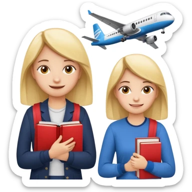 

Left: a stressed, sad student preparing for IELTS, holding books and coffee, tired face, exam stress.

Right: a happy confident student after IELTS, traveling abroad, airplane, university, freedom, smiling.

Style: emoji, clean, simple, white background. sticker