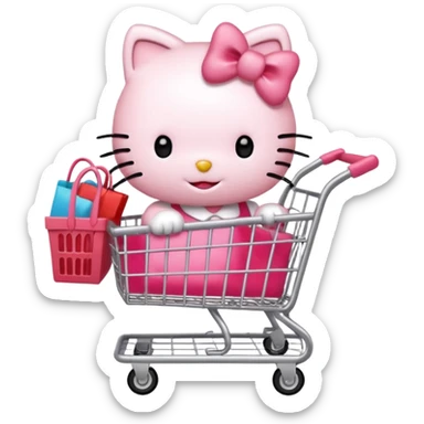 hello kitty pushing a shopping cart sticker