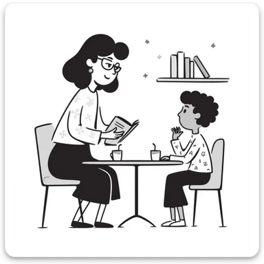 educator or speech therapist with child, who helps child with lessons sticker