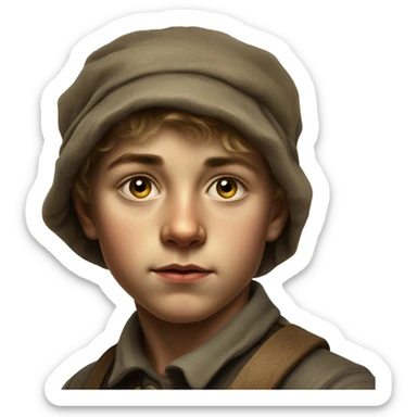 young peasant boy during the 1917 revolution in Russia photorealistic serious sticker