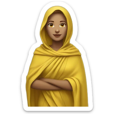 a white woman in a yellow shawl in full growth sticker