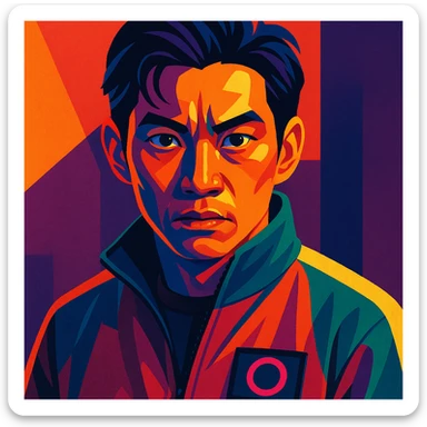 Another Squid Game Season 2 character, individual portrait, vibrant style, detailed face, unique outfit, dramatic lighting sticker