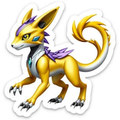 Modern Futuristic Cyber-Meloetta-Greymon-Inteleon-Renamon-Pokémon-Digimon-Fakémon-fusion-hybrid-creature sticker
