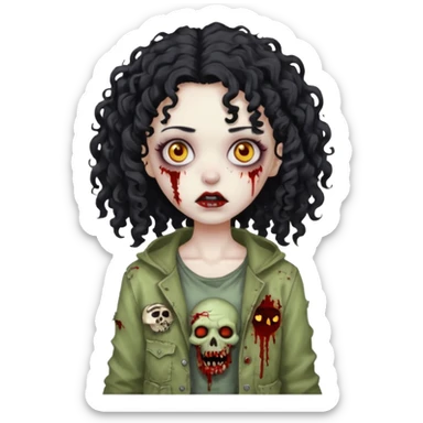 Black curly head girl zombie pale skin sticker