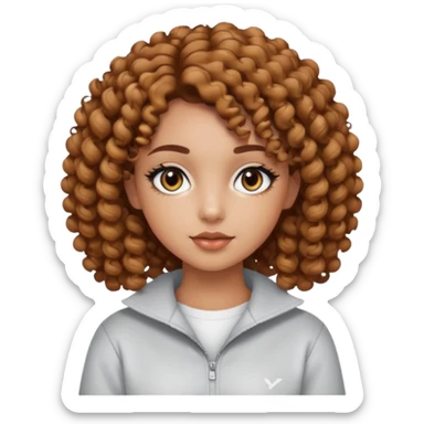 a light tanned girl with curly short length brown hair, black eyes, with y2k light color palette makeup and y2k outfit sticker