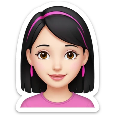 girl with black hair and pink streak by ear sticker