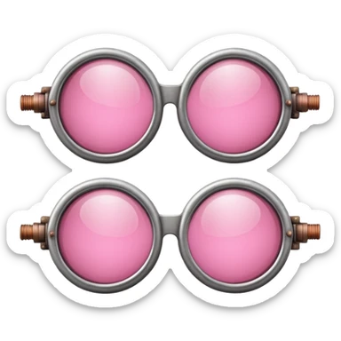 vintage pink welder's glasses, retro style with pink circular lenses, steampunk inspired sticker