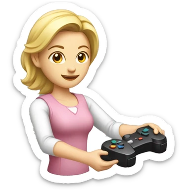caucasian female playing video game sticker