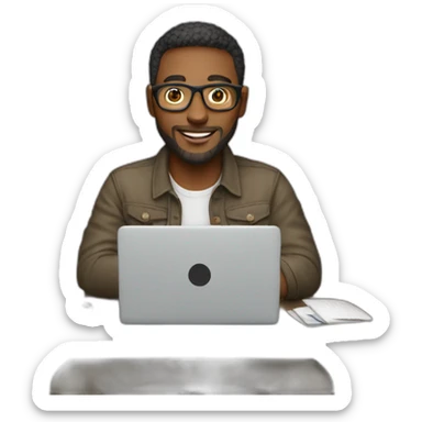 male graphic designer with laptop sticker