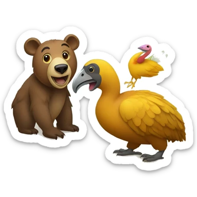 a European bear and a Mauritius dodo  sticker
