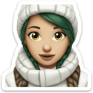 Brunette girl green eyes in white winter outfit sticker