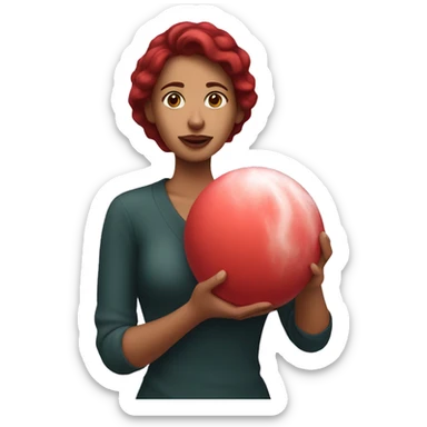 Dark red hair mexican woman holding a red bath bomb in her hands sticker
