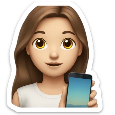 White cute girl with long brown hair holding phone sticker