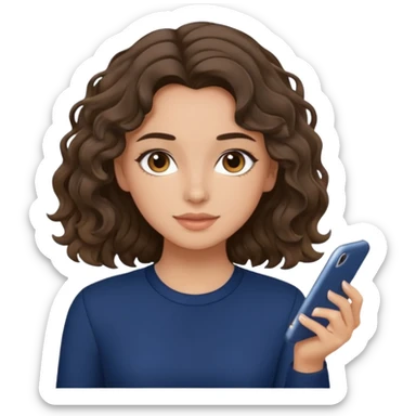 A brunette wavy hair girl, with fair/olive skin, simple makeup wearing navy blue clothes sticker