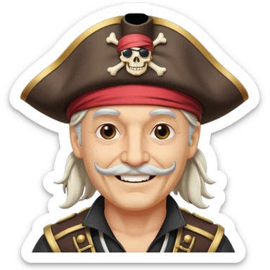 smiling white middle aged pirate captain with pirate hat and eye patch sticker