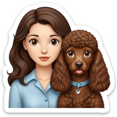 à beatiful long hair brunette with  brown eyes and brown poodle   dog sticker