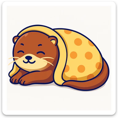 Make a cozy blanket over the sleeping otter, keep cartoon sticker style and colors sticker
