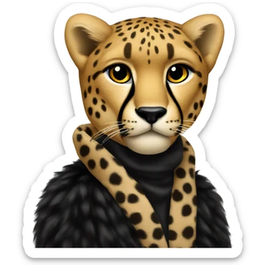 Cheetah wearing black fur coat  sticker