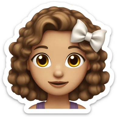 A girl with wavy brown hair beautiful brown eyes and a bow on her head holding a cat  sticker