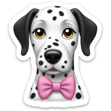 a female Dalmatian with all-black ears wearing a pink bow sticker