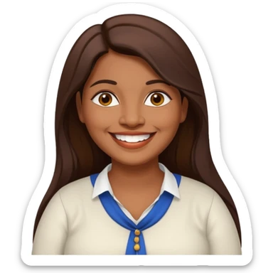 40 yr old chubby Sri Lankan woman, dark skin, straight brown hair, big smile, white teeth, european clothes, longer hair sticker