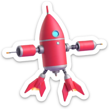 robot with rocket thrusters taking off sticker