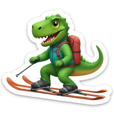 Dino skiing sticker