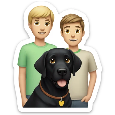Black Labrador dog with two Caucasian teenage boys both boys have brown hair  sticker