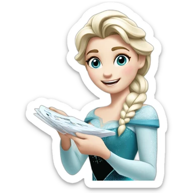 Elsa jumping of happiness holding a payslip sticker