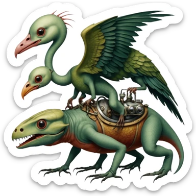 cinematic steam-punk -  hieronymus bosch phantasmagoric mutated creatures - hybrids of human, birds and and reptiles sticker