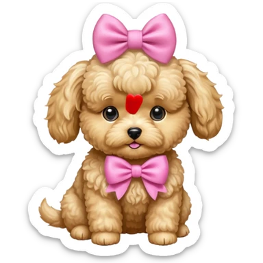 Golden maltipoo dog with pink bow k bow that is very poise sticker