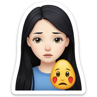 pale girl with long black hair teary eyes sticker