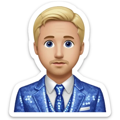 Ryan Gosling with blonde hair, periwinkle sequin suit sticker